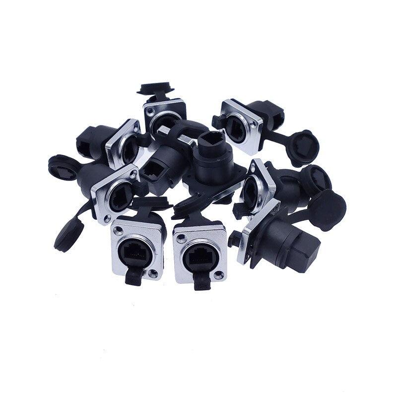 10 piece RJ45 Waterproof IP65 Network Connector with Rubber cover 8p8c D type Panel Mount Socket RJ45 Ethernet Connector.