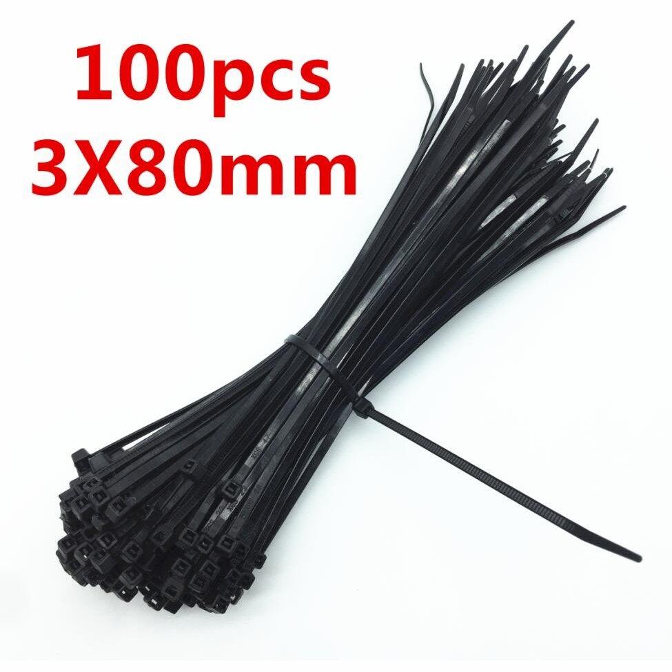 100PCS 3 X 60/80/100/120/150/200mm White Black Cable Wire Zip Ties Self Locking Nylon Cable Tie Wrap Strap Fastener Hook Loop.