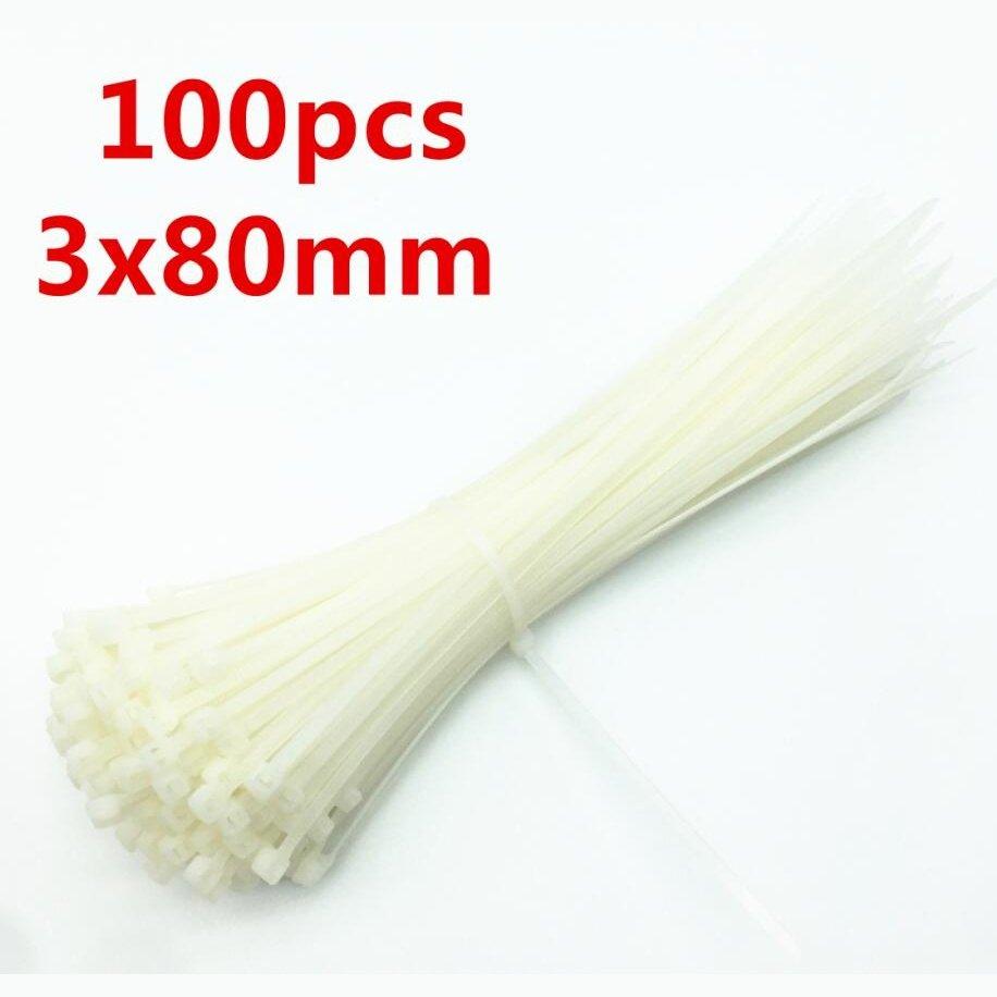 100PCS 3 X 60/80/100/120/150/200mm White Black Cable Wire Zip Ties Self Locking Nylon Cable Tie Wrap Strap Fastener Hook Loop.