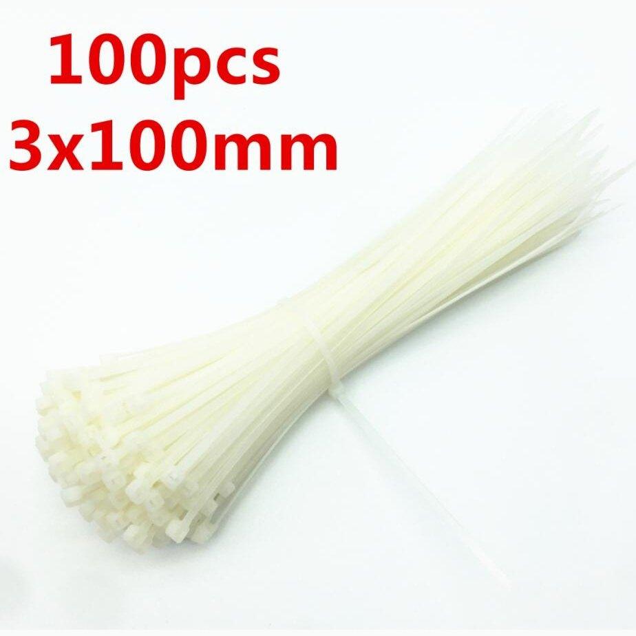 100PCS 3 X 60/80/100/120/150/200mm White Black Cable Wire Zip Ties Self Locking Nylon Cable Tie Wrap Strap Fastener Hook Loop.