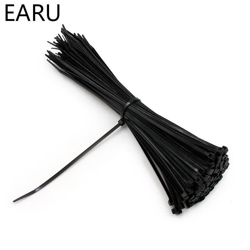100PCS 3 X 60/80/100/120/150/200mm White Black Cable Wire Zip Ties Self Locking Nylon Cable Tie Wrap Strap Fastener Hook Loop.