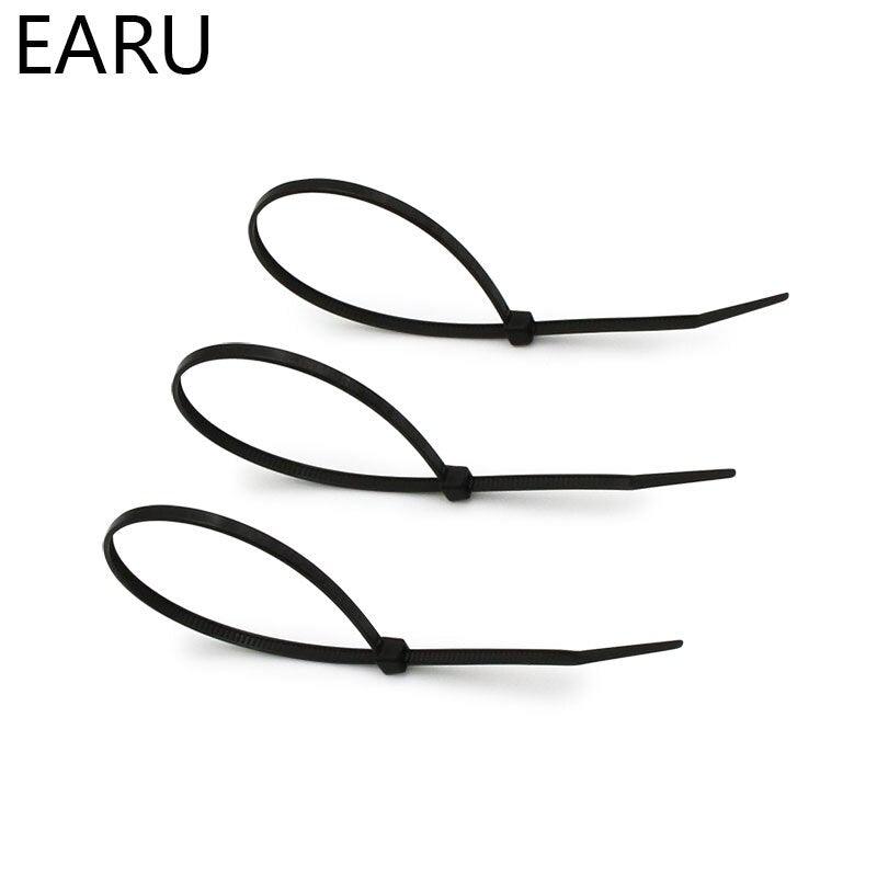 100PCS 3 X 60/80/100/120/150/200mm White Black Cable Wire Zip Ties Self Locking Nylon Cable Tie Wrap Strap Fastener Hook Loop.