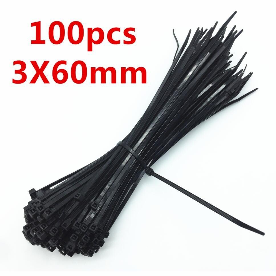 100PCS 3 X 60/80/100/120/150/200mm White Black Cable Wire Zip Ties Self Locking Nylon Cable Tie Wrap Strap Fastener Hook Loop.