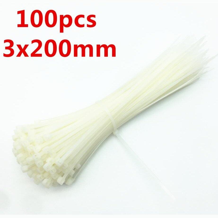 100PCS 3 X 60/80/100/120/150/200mm White Black Cable Wire Zip Ties Self Locking Nylon Cable Tie Wrap Strap Fastener Hook Loop.