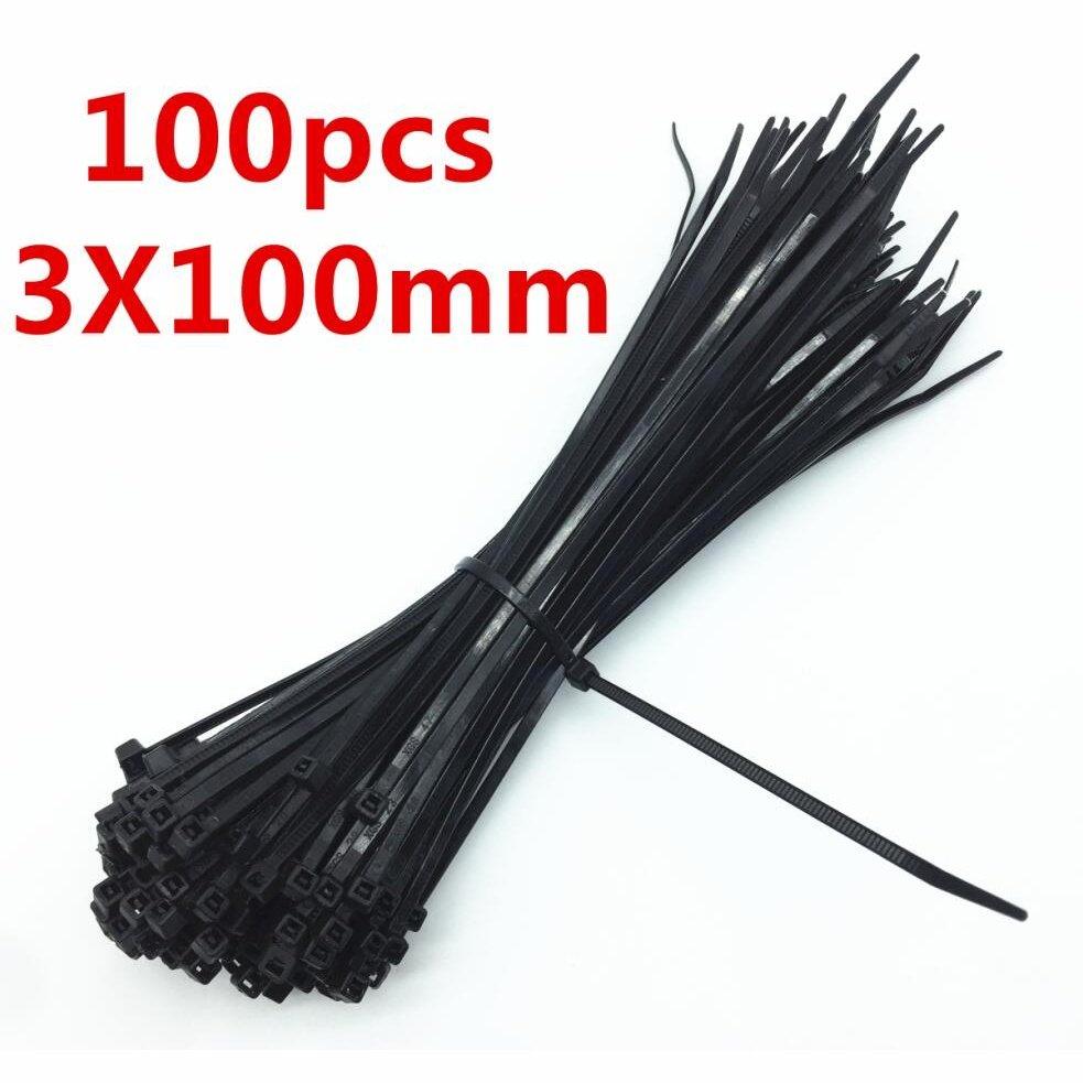 100PCS 3 X 60/80/100/120/150/200mm White Black Cable Wire Zip Ties Self Locking Nylon Cable Tie Wrap Strap Fastener Hook Loop.
