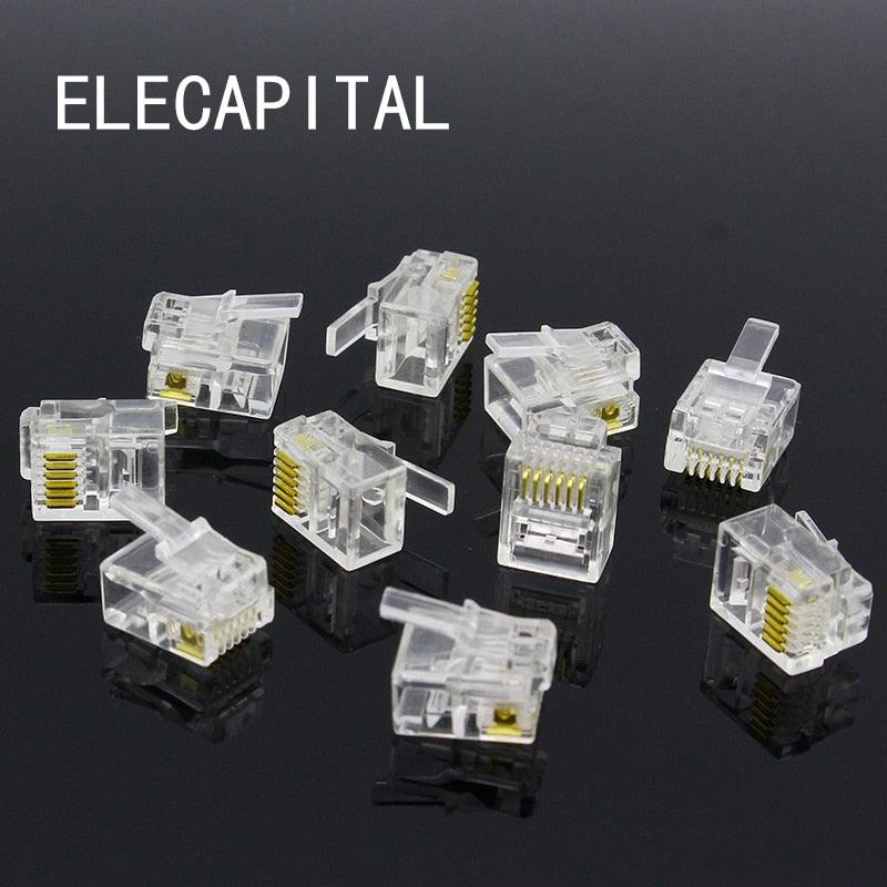 10pcs 6P6C 6 Pins 6 Contacts RJ11 Telephone Modular Plug Jack,RJ11 Connector.