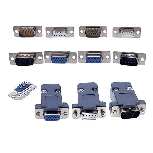10PCS DB9 Adapter Connector Core RS232 Serial COM Plug Connectors Hole/pin DB15 Female Male Port Socket D Sub DP9 Plastic Case.