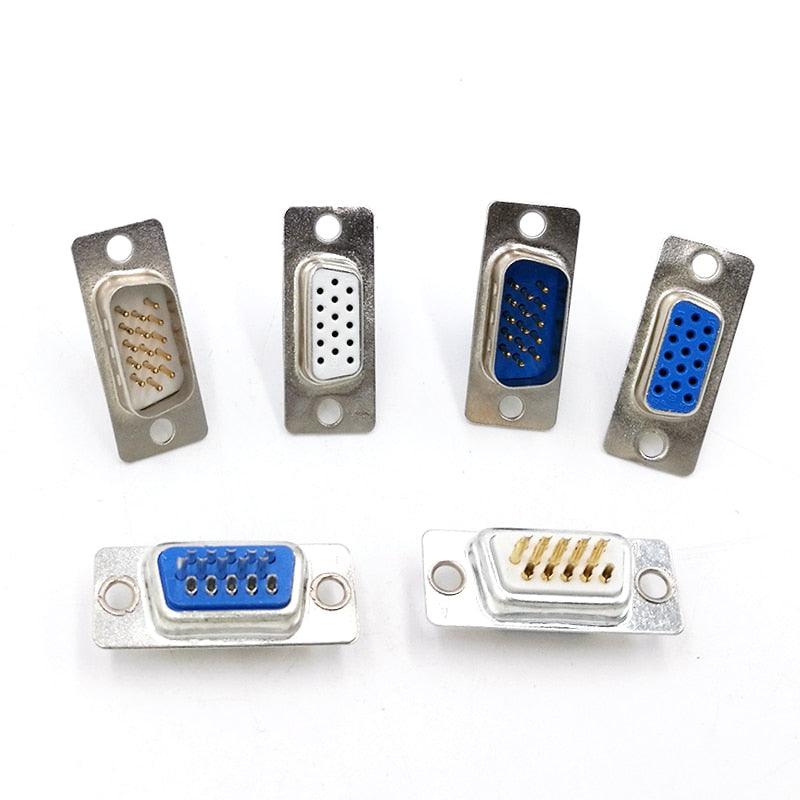 10PCS DB9 Adapter Connector Core RS232 Serial COM Plug Connectors Hole/pin DB15 Female Male Port Socket D Sub DP9 Plastic Case.