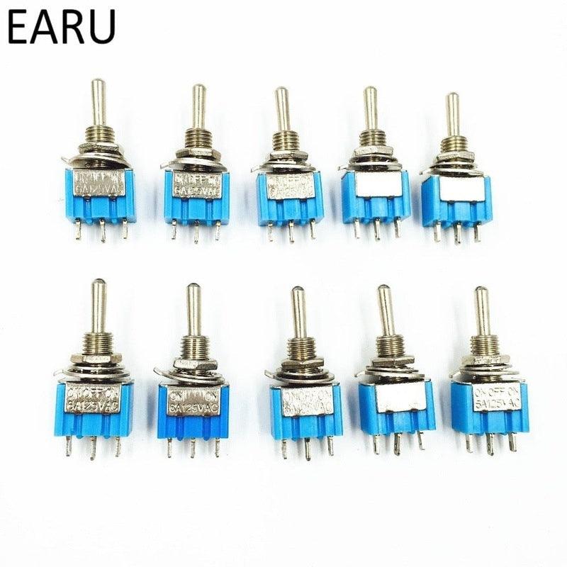10Pcs DIY Toggle Switch ON-OFF-ON / ON-OFF 3Pin 3 Position Latching MTS-103 MTS-102 AC 125V/6A 250V/3A Power Button Switch Car.