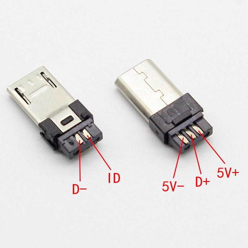 10pcs Micro USB 5PIN Welding Type Male Plug Connectors Charger 5P USB Tail Charging Socket 4 in 1 White Black.