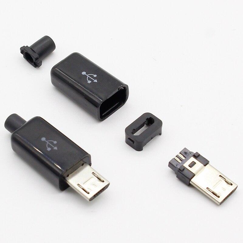 10pcs Micro USB 5PIN Welding Type Male Plug Connectors Charger 5P USB Tail Charging Socket 4 in 1 White Black.