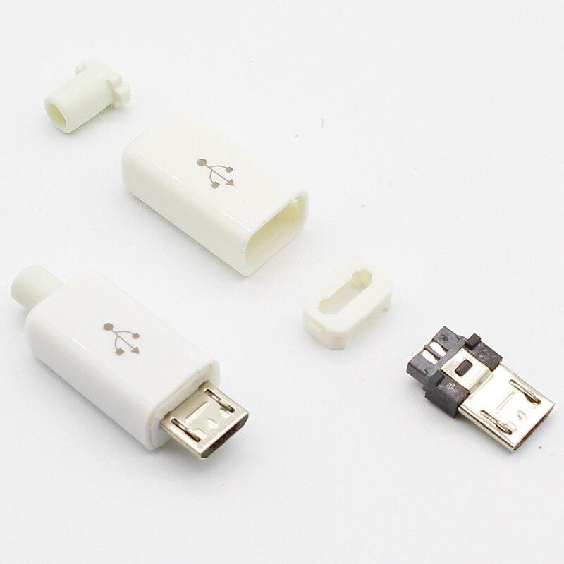 10pcs Micro USB 5PIN Welding Type Male Plug Connectors Charger 5P USB Tail Charging Socket 4 in 1 White Black.