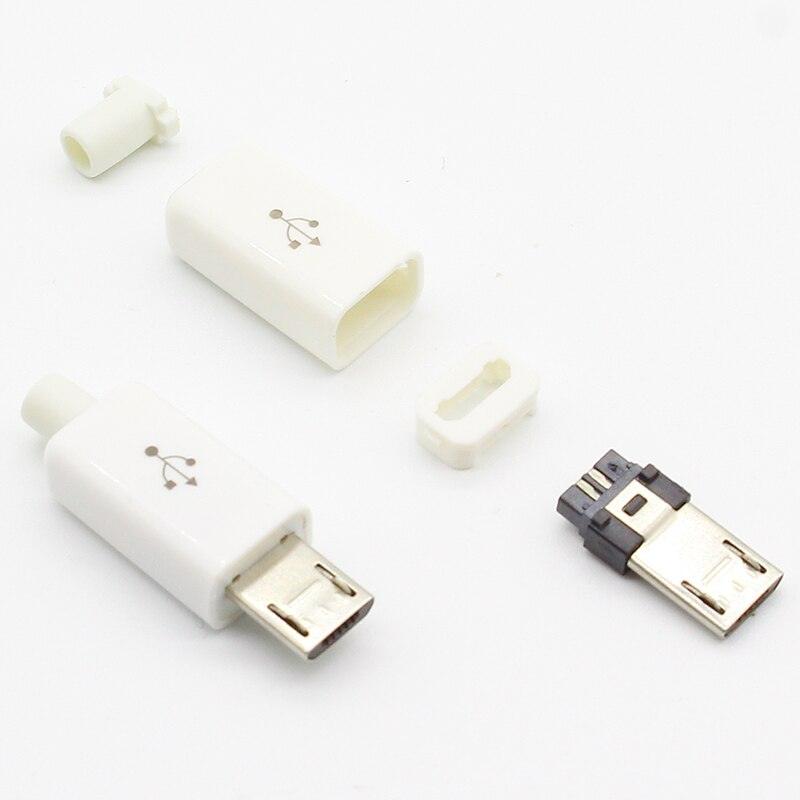 10pcs Micro USB 5PIN Welding Type Male Plug Connectors Charger 5P USB Tail Charging Socket 4 in 1 White Black.