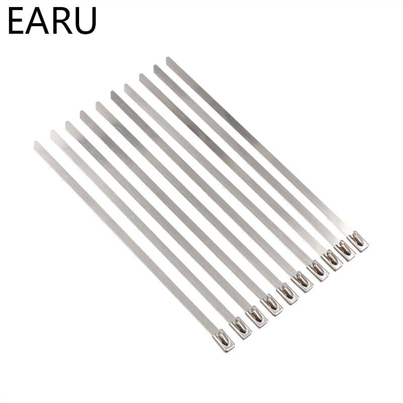 10PCS STAINLESS STEEL METAL CABLE TIES TIE ZIP Wire Management WRAP EXHAUST HEAT STRAPS INDUCTION PIPE Fastener Hook Loop.
