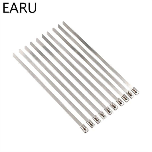 10PCS STAINLESS STEEL METAL CABLE TIES TIE ZIP Wire Management WRAP EXHAUST HEAT STRAPS INDUCTION PIPE Fastener Hook Loop.
