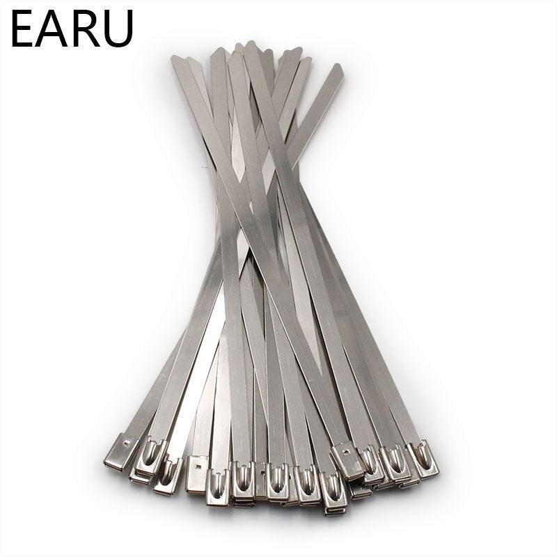 10PCS STAINLESS STEEL METAL CABLE TIES TIE ZIP Wire Management WRAP EXHAUST HEAT STRAPS INDUCTION PIPE Fastener Hook Loop.
