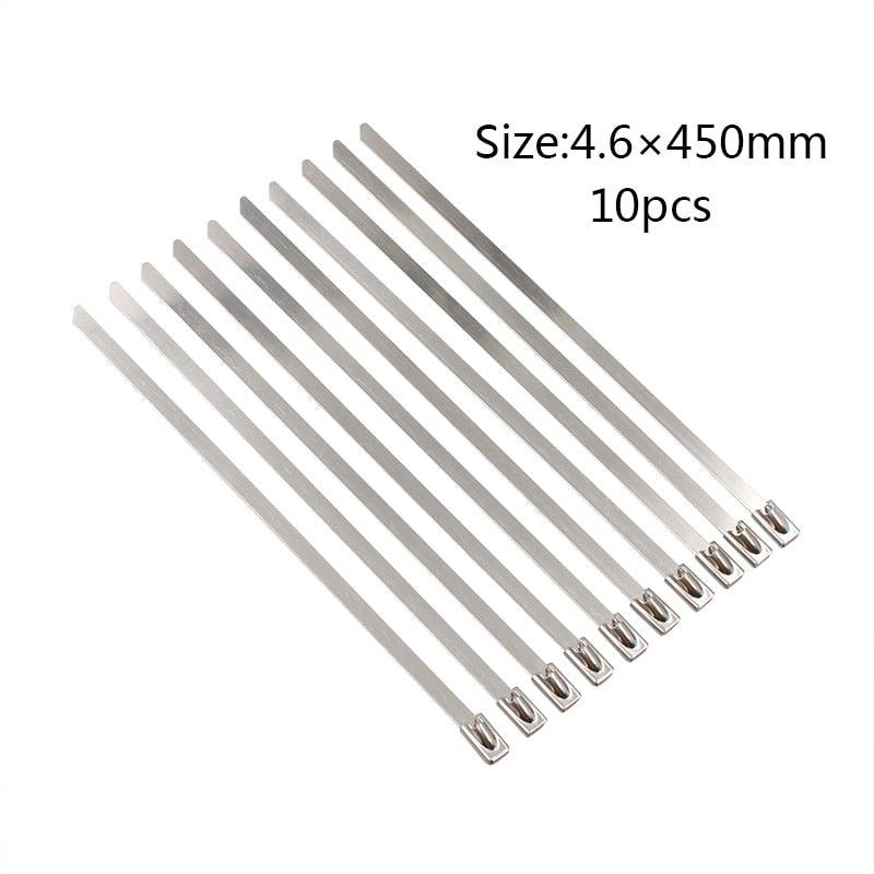 10PCS STAINLESS STEEL METAL CABLE TIES TIE ZIP Wire Management WRAP EXHAUST HEAT STRAPS INDUCTION PIPE Fastener Hook Loop.