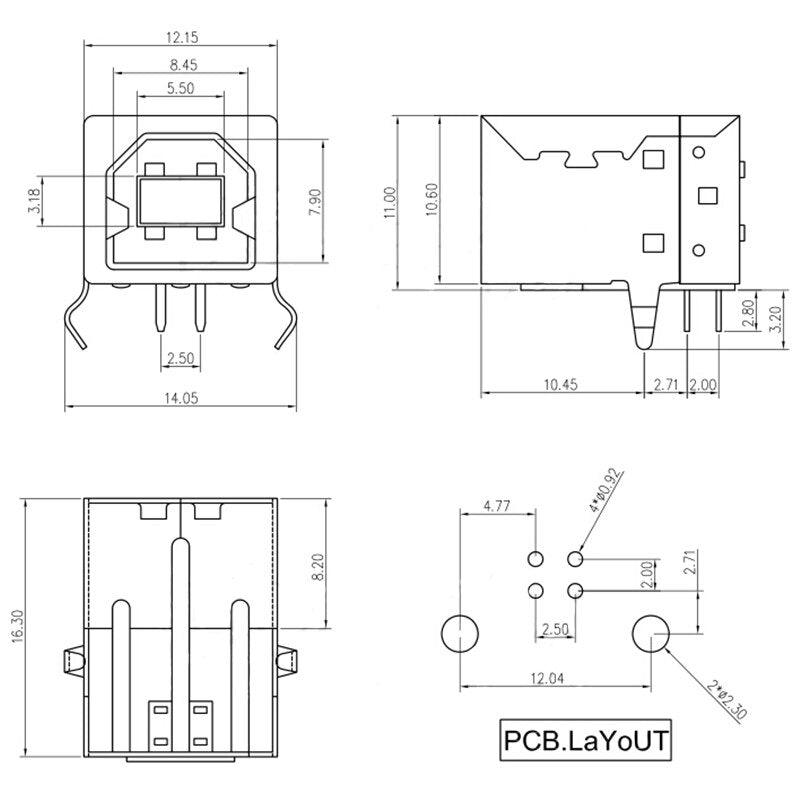10pcs/lot USB B Type Female Socket Connector G45 for Printer Data Interface Free Shipping.