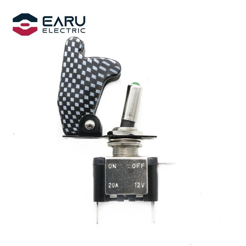 12V 20A  Auto Car Boat Truck Illuminated Led Toggle Switch With Carbon Fiber Safety Aircraft Flip Up Cover Guard Red Blue Green.flip up toggle switch