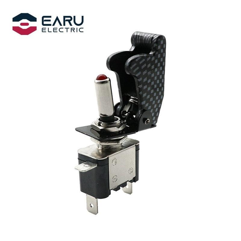 12V 20A  Auto Car Boat Truck Illuminated Led Toggle Switch With Carbon Fiber Safety Aircraft Flip Up Cover Guard Red Blue Green.flip up toggle switch