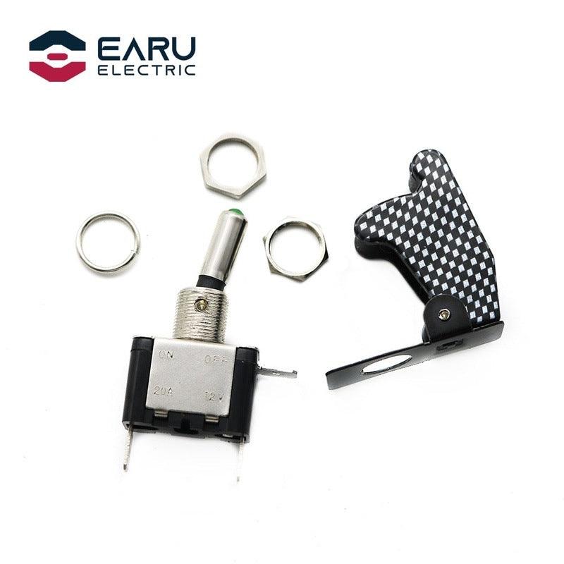 12V 20A  Auto Car Boat Truck Illuminated Led Toggle Switch With Carbon Fiber Safety Aircraft Flip Up Cover Guard Red Blue Green.v