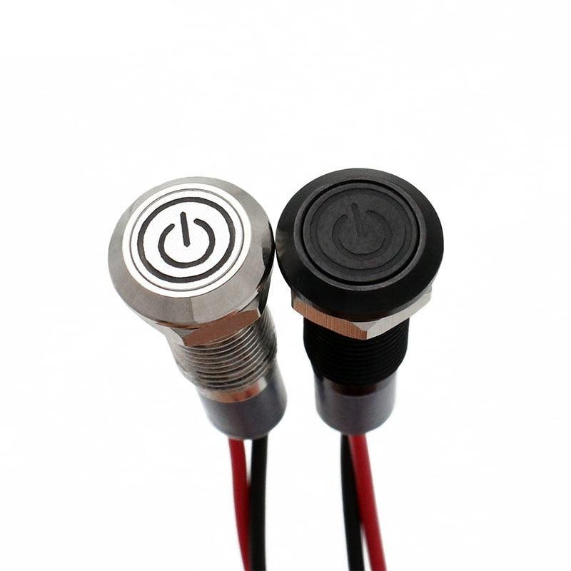 12V 8mm Chromed Black Shell Logo Icon Symbol Customization Waterproof LED Metal Indicator Pilot Lamp Light for Car with Cable.