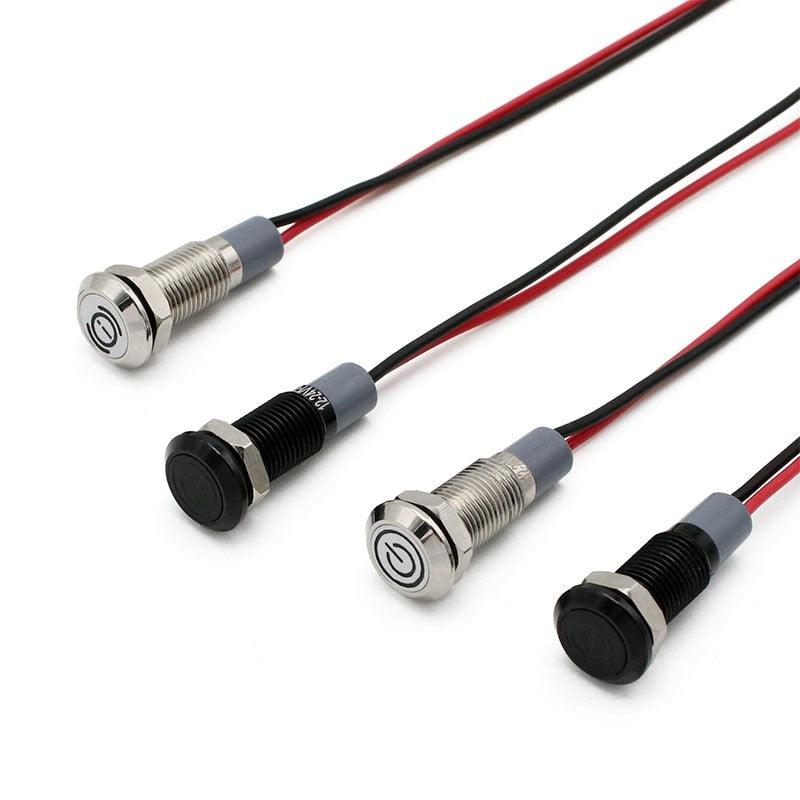 12V 8mm Chromed Black Shell Logo Icon Symbol Customization Waterproof LED Metal Indicator Pilot Lamp Light for Car with Cable.