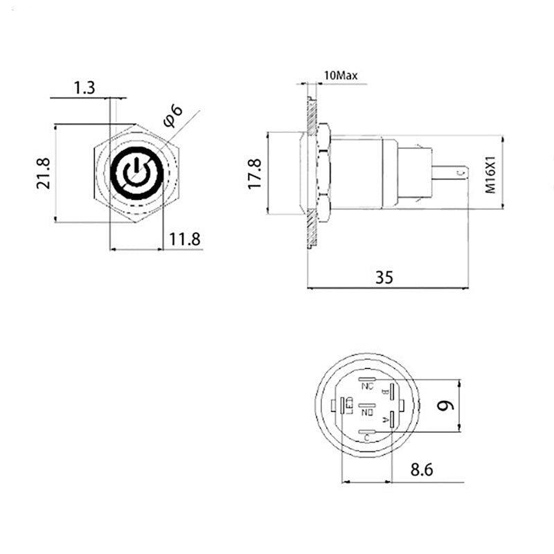 16mm 2 Dual Color RGB LED Light Switch  3-380V.
