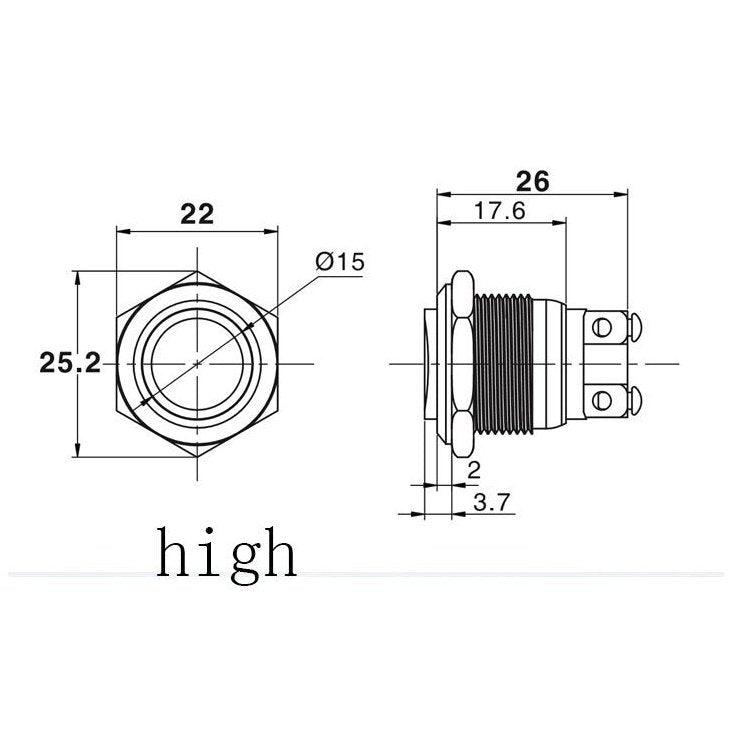 19mm Stainless Steel Push Button Switch Momentary Reset 1NO.