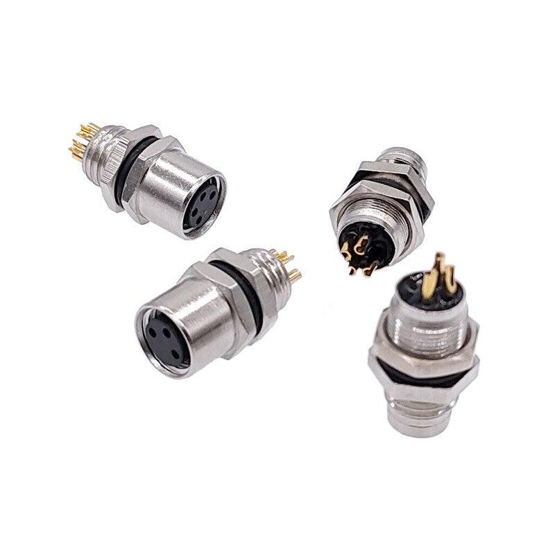 1Pc M8 panel back mount Sensor Connector Flange Socket threaded coupling Male&Female A Type 3 4Pin.