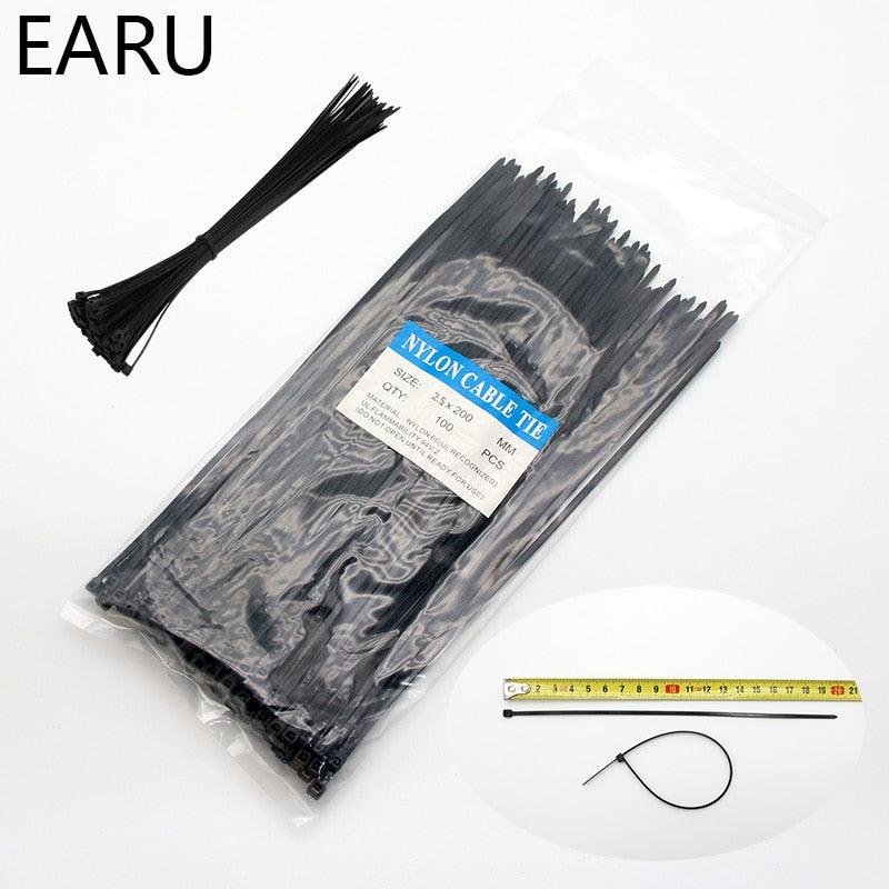 200mm Self-locking Nylon Cable Ties 8inch 100pcs Plastic Zip Tie 18 Lbs Black Wire Binding Wrap Straps SGS UL Certified Fastener.