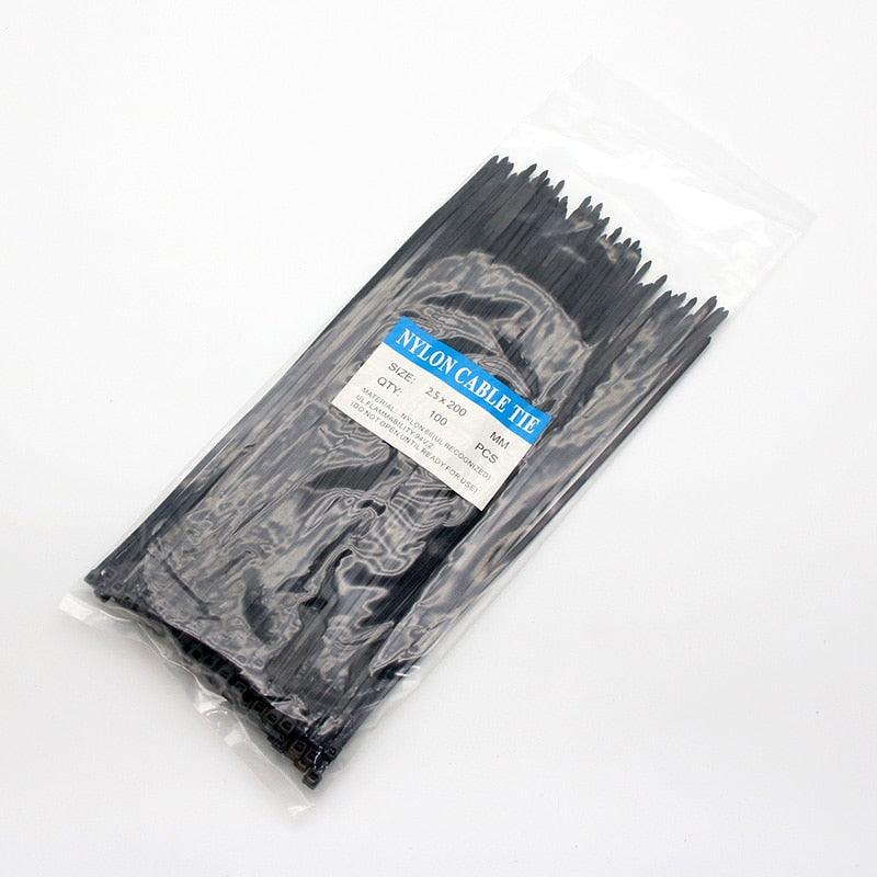 200mm Self-locking Nylon Cable Ties 8inch 100pcs Plastic Zip Tie 18 Lbs Black Wire Binding Wrap Straps SGS UL Certified Fastener.