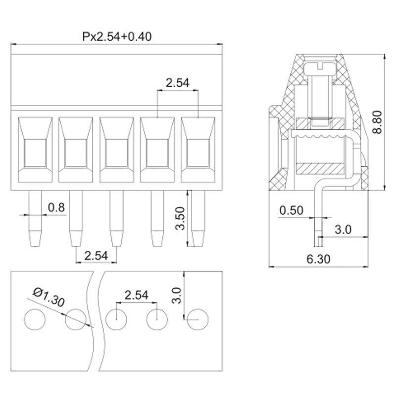 50pcs 2.54MM PCB Universal Screw Terminal Blocks Connector 2/3/4/5/6/7/8/9/10-12 Pin/Poles KF120 Straight Pin Copper.