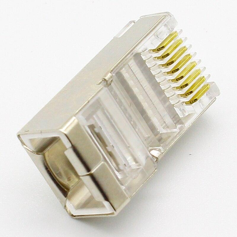 50pcs rj45 connector cat6 shielded network connectors rj45 plug 8p8c terminals for stp ethernet Cable switches modem.