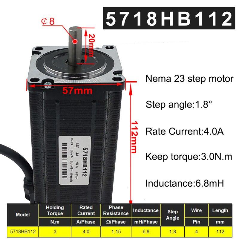 57BYG stepper motor 112mm 2 phase 1.8 degree 4.0A 3N.m hybrid driver motor Nema 23 Step Motor.