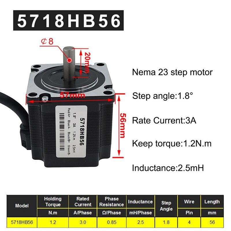 57BYG stepper motor 56mm 2 phase 1.8 degree 3A 1.2N.m hybrid driver motor Nema 23 Step Motor.