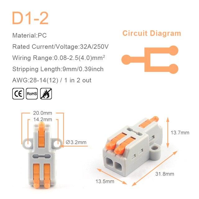 5PCS 1 in Multiple Out Quick Wiring Connector Universal Splitter Wiring Cable Push-in Can Combined Butt Home Terminal Block D 22.