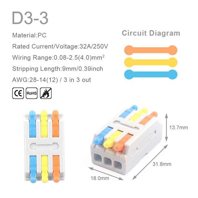5PCS 1 in Multiple Out Quick Wiring Connector Universal Splitter Wiring Cable Push-in Can Combined Butt Home Terminal Block D 22.