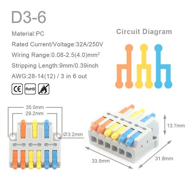 5PCS 1 in Multiple Out Quick Wiring Connector Universal Splitter Wiring Cable Push-in Can Combined Butt Home Terminal Block D 22.