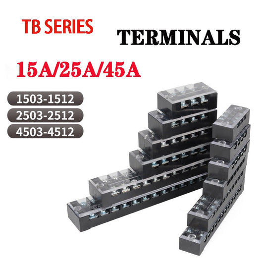 1PCS Double Row Terminal Block Fence Screw Ribbon Wire Connector 600V 15A25A45A 3/4/6/8/10/12 Optional.