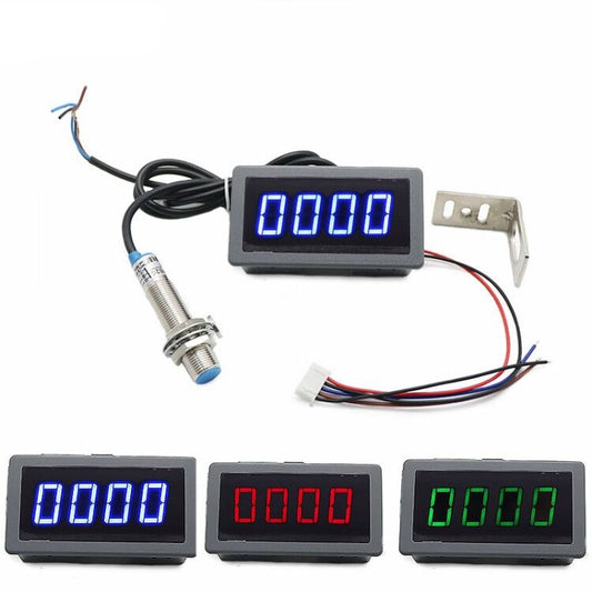 1Set 12V 24V Measuring Gauge 4 Digital Blue/Green/Red LED Tachometer RPM Speed Meter 10-9999RPM Hall Proximity Switch Sensor NPN.