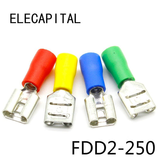 FDD2-250 Female Insulated Electrical Crimp Terminal for 16-14 AWG Connectors Cable Wire Connector 100PCS/Pack FDD2-250 FDD.
