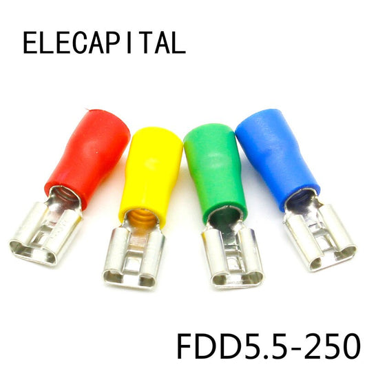 FDD5.5-250 Female Insulated Electrical Crimp Terminal for 12-10 AWG Connectors Cable Wire Connector 100PCS/Pack FDD5.5-250 FDD.