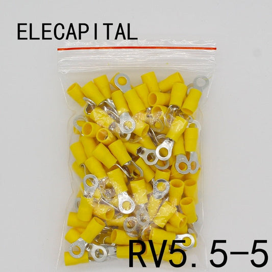 RV5.5-5 Yellow Ring insulated terminal cable Crimp Terminal 100PCS/Pack suit 4-6mm2 Cable Wire Connector RV5-5 RV.
