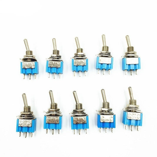 10Pcs DIY Toggle Switch ON-OFF-ON / ON-OFF 3Pin 3 Position Latching MTS-103 MTS-102 AC 125V/6A 250V/3A Power Button Switch Car.