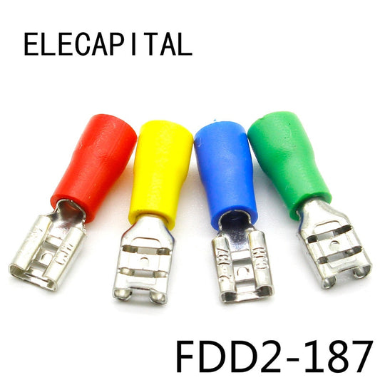 FDD2-187 Female Insulated Electrical Crimp Terminal for 16-14 AWG Connectors Cable Wire Connector 100PCS/Pack FDD2-187 FDD.