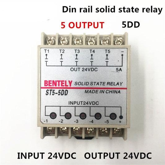 Free Shipping 5DD 5 Channel Din Rail SSR Quintuplicate Five Input Output 24VDC Single Phase DC Solid State Relay PLC Module Hot.