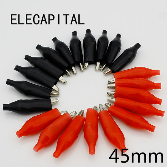 20pcs/lot 45MM Metal Alligator Clip G98 Crocodile Electrical Clamp for Testing Probe Meter Black and Red with Plastic Boot.