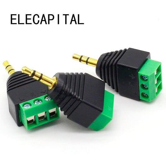 3pcs 3.5mm 3ploe 1/8 Inch Stereo Male Plug to AV Screw Video Balun Terminal Jack 3.5 mm Male 3 pin Terminal Block Plug Connector.