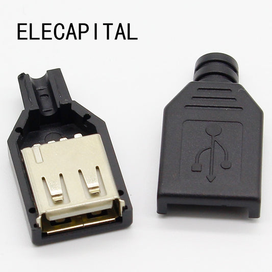 New 10pcs Type A Female USB 4 Pin Plug Socket Connector With Black Plastic Cover.